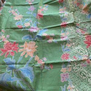 2 yards printed batik fabric/sarong, pale green w/floral print